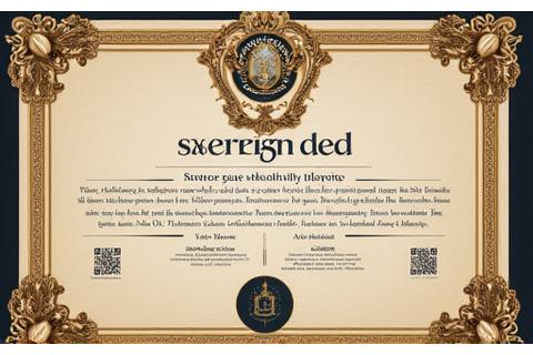 Sovereign Deed, a secure digital property title certificate with ornate borders