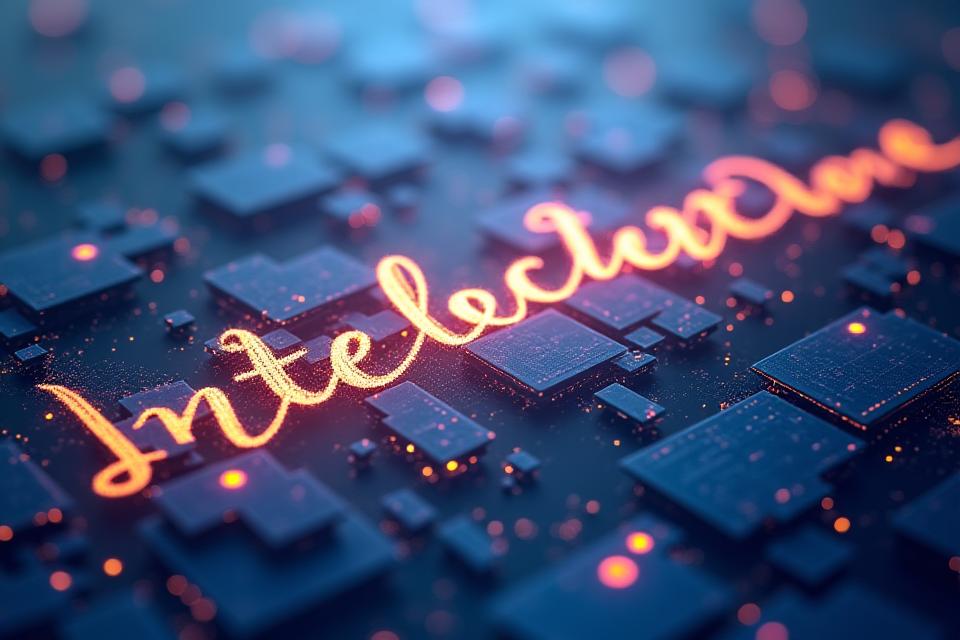 Abstract representation of intellectual property on a blockchain, with intricate calligraphy elements